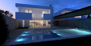 Villas for Disabled users in Gouvia Corfu night external space shot